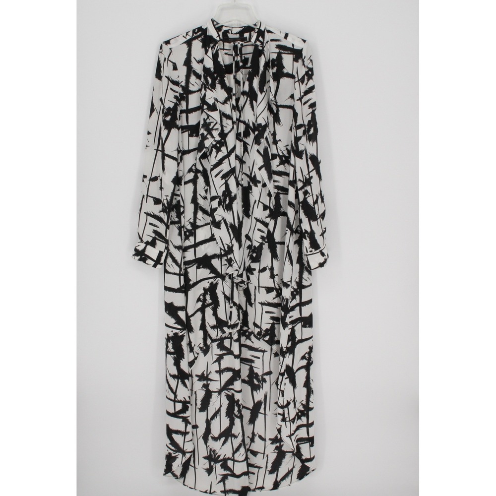 BCBGMAXAZRIA Women's White Black Abstract Print Draped Maxi Dress Size S
